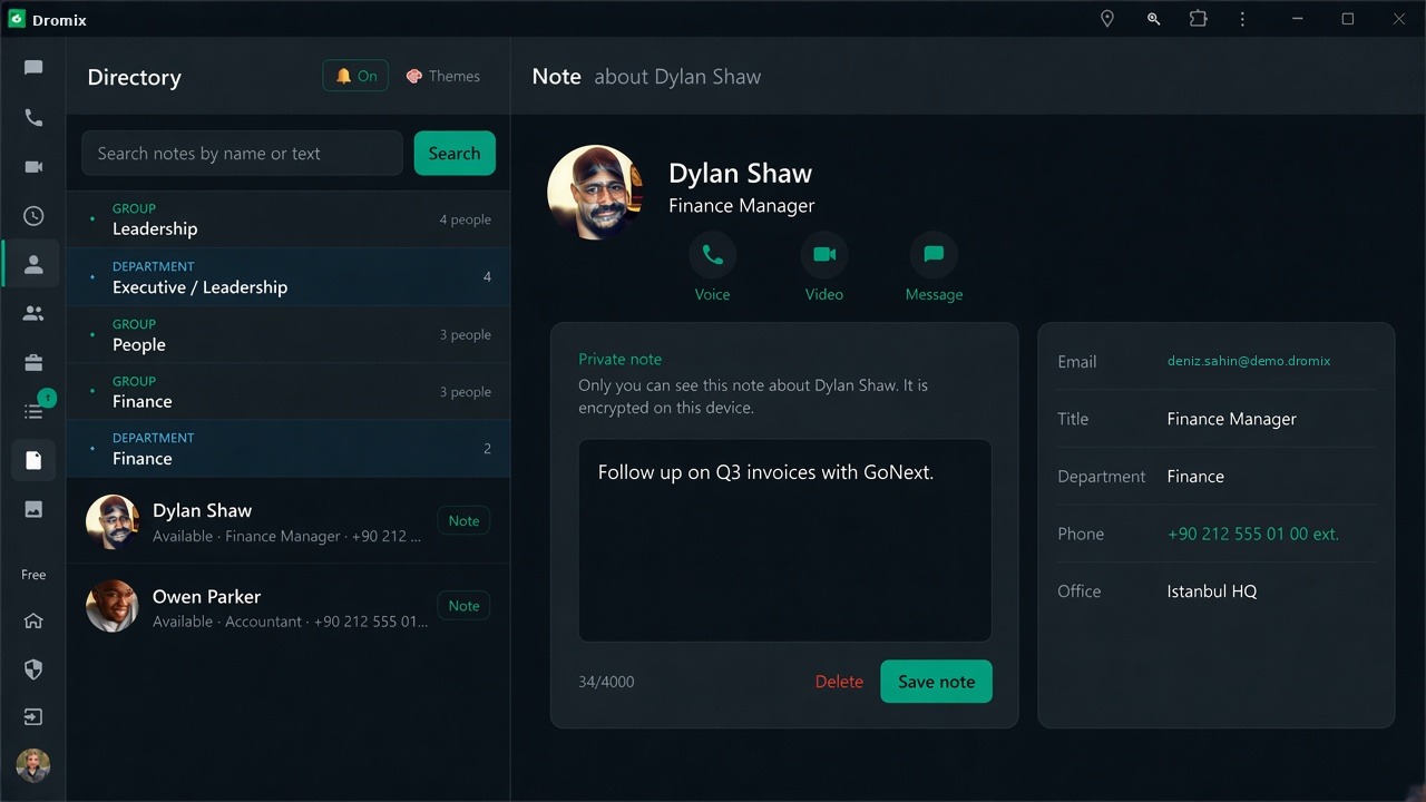 Add a note from Directory